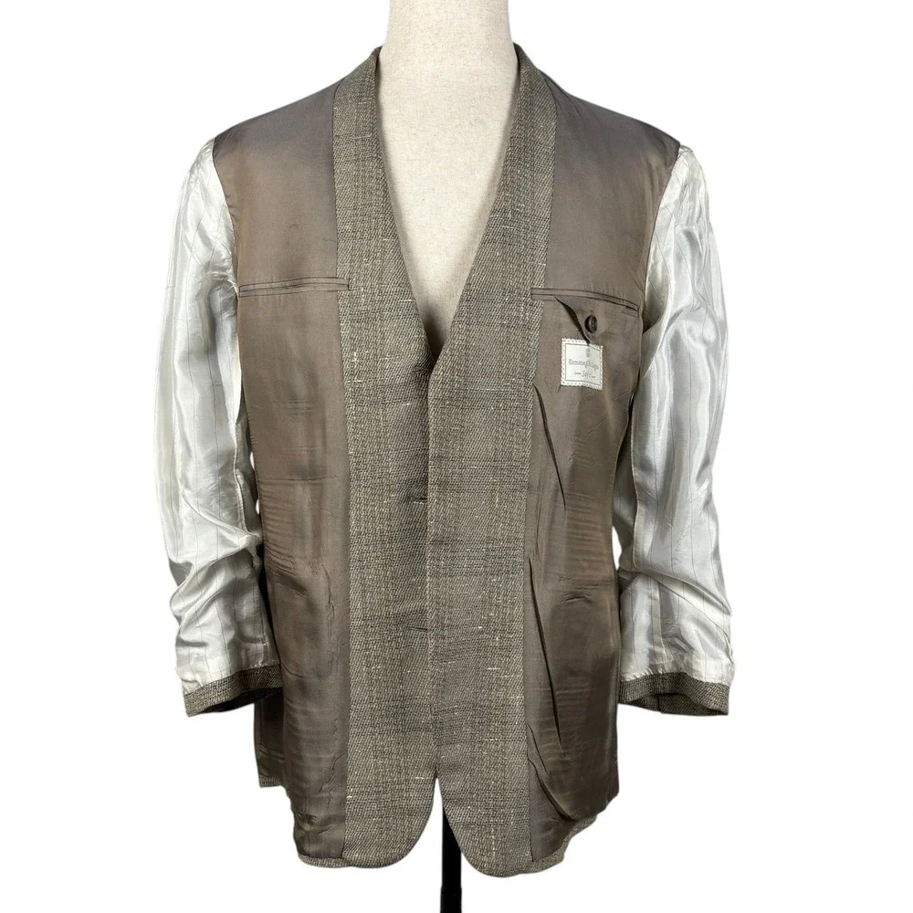 Ermenegildo Zegna Wool Silk Sport Coat Mens 40US 50IT Tan Taupe Textured Slub